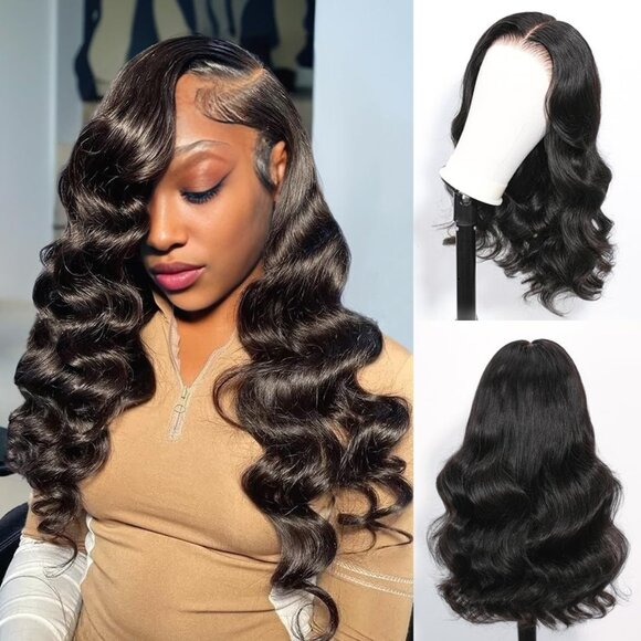 Quality 18in 9x6 Body Wave Lace Front Wig Human Hair Glueless Pre Cut 200% Black